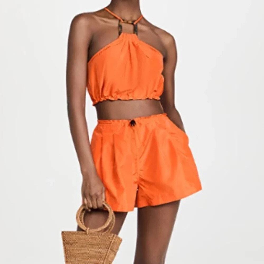 Staud Mini Coconut Shorts in Tangerine Size Medium Orange Nylon Toggle Waist